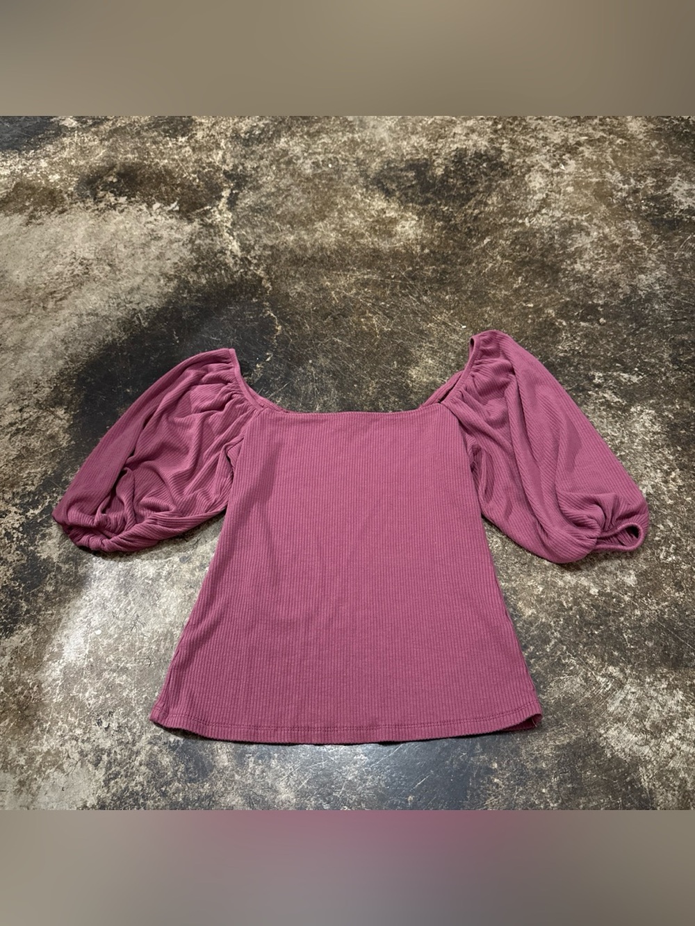SO Square Neck Puff Sleeve Top in Plum